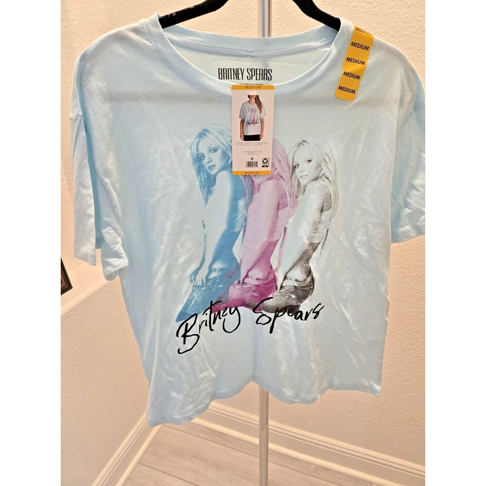Britney Spears Medium Graphic Band Tee Light Blue 100% Cotton Pop Princess NEW